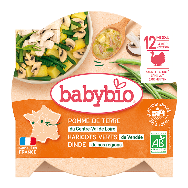 Dun gesneden aardappelplakjes,  sperciebonen & kalkoen met dragon