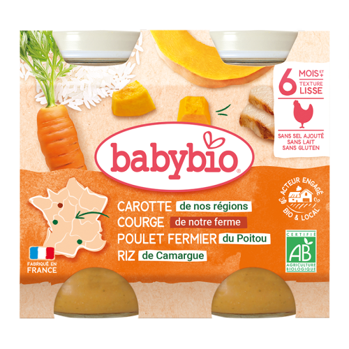 Carotte de nos régions Courge de notre Ferme Poulet fermier du Poitou Riz de Camargue
