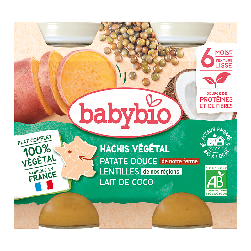 Hachis végétal - Patate douce de notre ferme, Lentilles de nos régions, Lait de coco