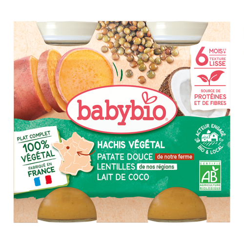 Hachis végétal - Patate douce de notre ferme, Lentilles de nos régions, Lait de coco