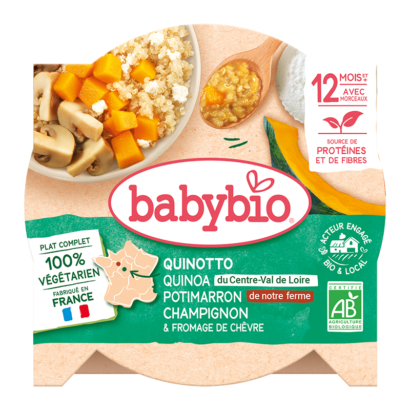 Quinotto végétarien - Quinoa du Centre Val de Loire, Potimarron vert de notre Ferme, Champignons & Fromage de Chèvre
