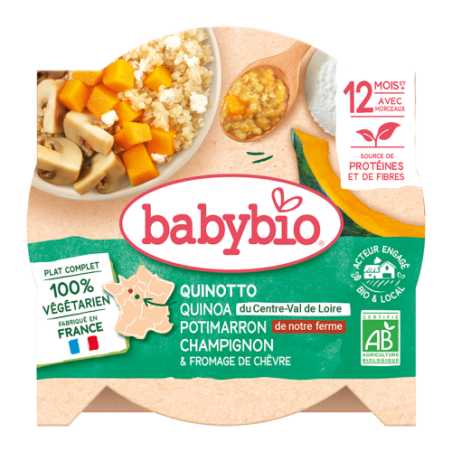 Quinotto végétarien - Quinoa du Centre Val de Loire, Potimarron vert de notre Ferme, Champignons & Fromage de Chèvre